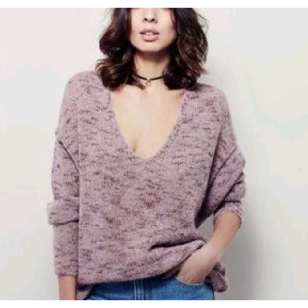 Free People Alpaca Mohair Slouchy V Neck Sweater Size XS Oversized Can Fit XL - Picture 2 of 10